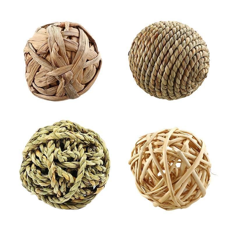 4/5PCS Pet Balls Rabbit Toys Bunny Straw Rattan Woven Chewing Ball Biting Toys - 4PCS V528-MH00519-4PCS-531129