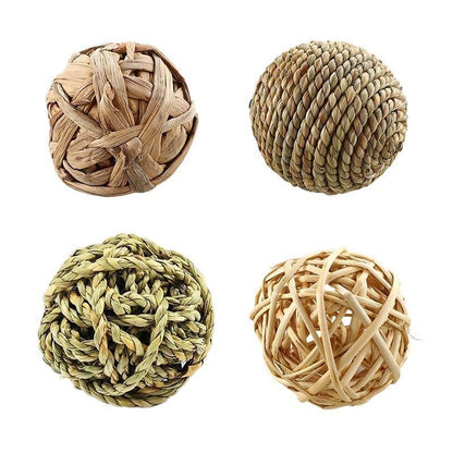4/5PCS Pet Balls Rabbit Toys Bunny Straw Rattan Woven Chewing Ball Biting Toys - 4PCS V528-MH00519-4PCS-531129