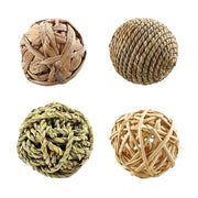 4/5PCS Pet Balls Rabbit Toys Bunny Straw Rattan Woven Chewing Ball Biting Toys - 4PCS