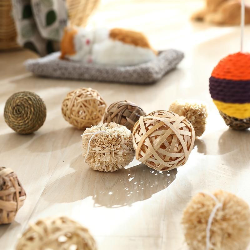 4/5PCS Pet Balls Rabbit Toys Bunny Straw Rattan Woven Chewing Ball Biting Toys - 4PCS V528-MH00519-4PCS-531129