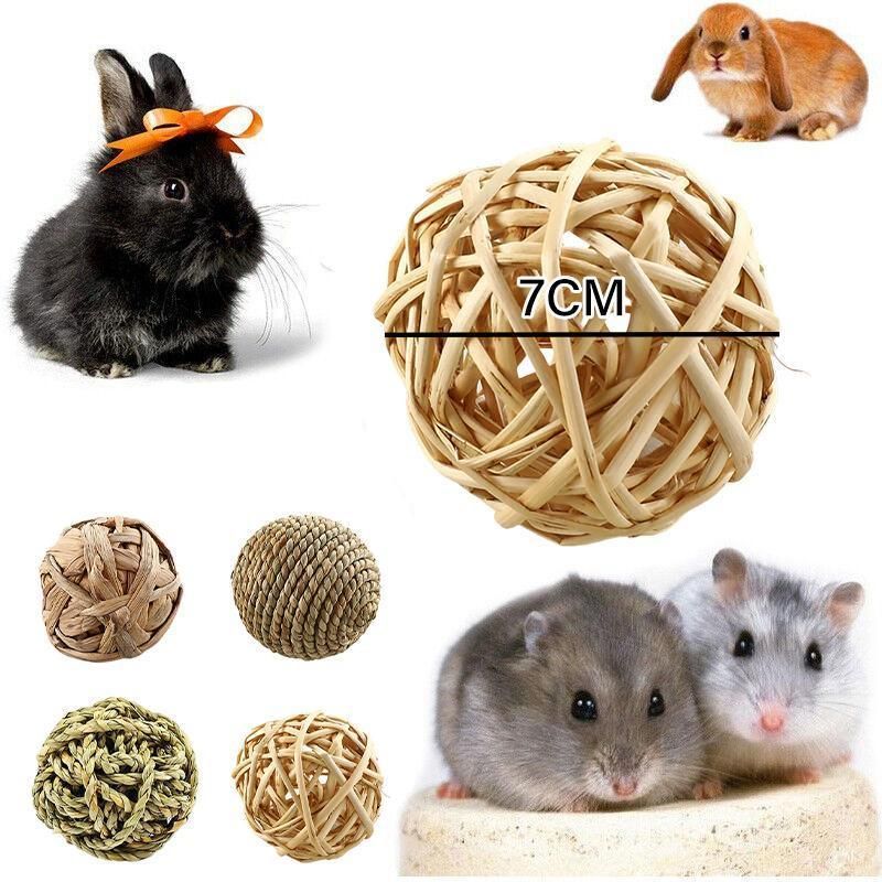 4/5PCS Pet Balls Rabbit Toys Bunny Straw Rattan Woven Chewing Ball Biting Toys - 4PCS