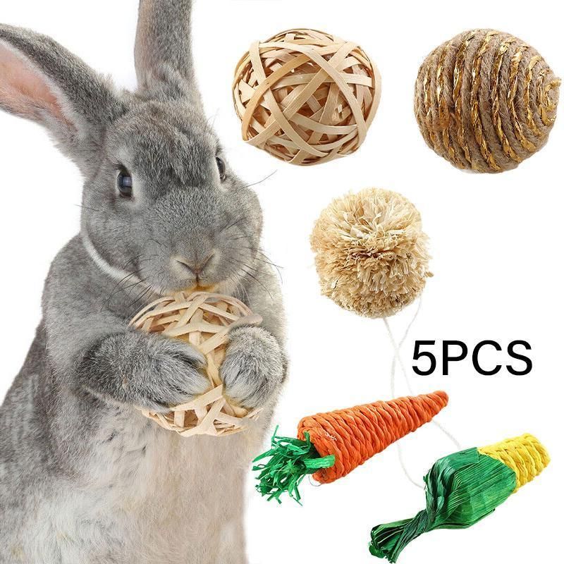 4/5PCS Pet Balls Rabbit Toys Bunny Straw Rattan Woven Chewing Ball Biting Toys - 4PCS