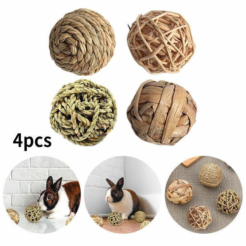 4/5PCS Pet Balls Rabbit Toys Bunny Straw Rattan Woven Chewing Ball Biting Toys - 4PCS