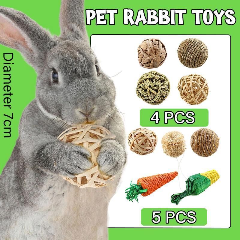 4/5PCS Pet Balls Rabbit Toys Bunny Straw Rattan Woven Chewing Ball Biting Toys - 5PCS V528-MH00520-5PCS-739275