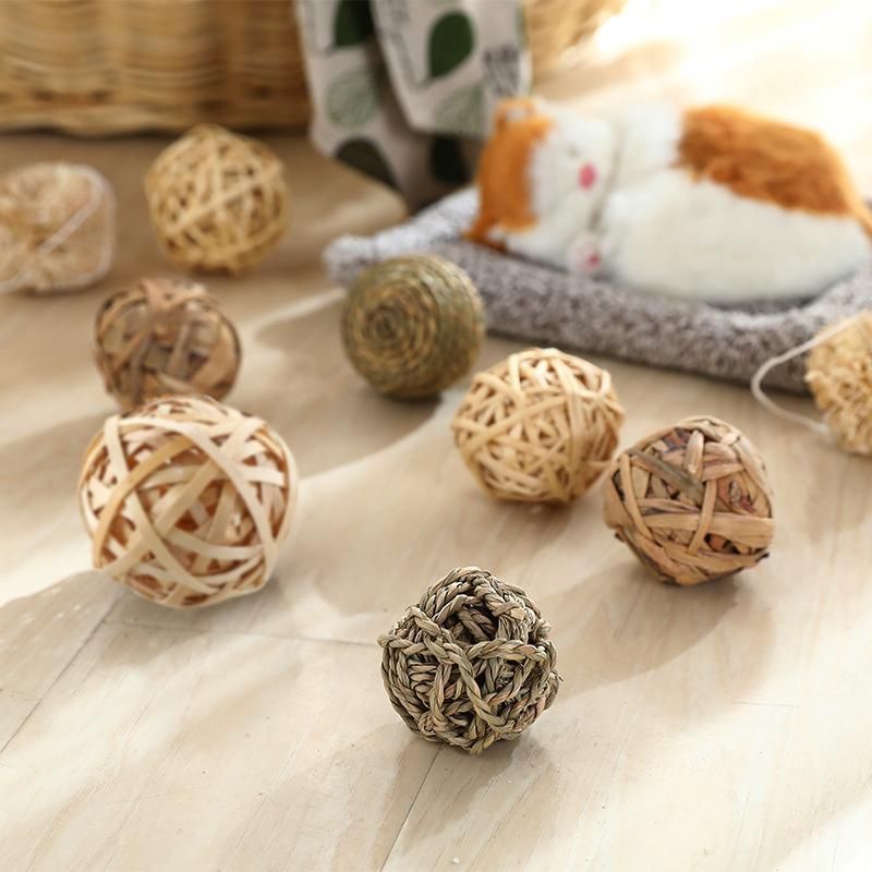 4/5PCS Pet Balls Rabbit Toys Bunny Straw Rattan Woven Chewing Ball Biting Toys - 5PCS