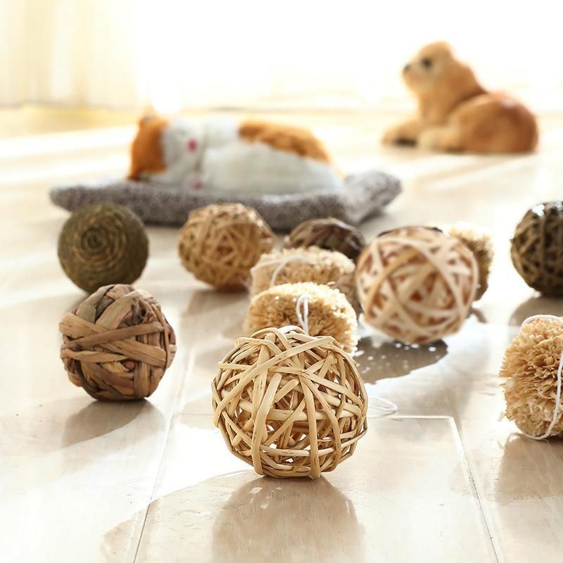 4/5PCS Pet Balls Rabbit Toys Bunny Straw Rattan Woven Chewing Ball Biting Toys - 5PCS V528-MH00520-5PCS-739275