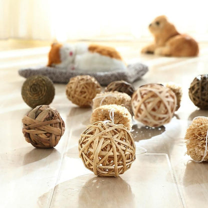 4/5PCS Pet Balls Rabbit Toys Bunny Straw Rattan Woven Chewing Ball Biting Toys - 5PCS V528-MH00520-5PCS-739275
