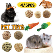 4/5PCS Pet Balls Rabbit Toys Bunny Straw Rattan Woven Chewing Ball Biting Toys - 5PCS