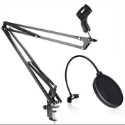 Microphone Suspension Boom Arm Desktop Stand Mic Holder Mount and Pop Filter - Mic Stand with Pop Filter V528-MICHOLDER-B-605527