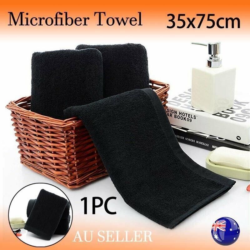 Black Cotton Towel 35x75cm Soft Thick Absorbent Bath Gym Travel Use V528-MICROFIBERTOWEL-525056
