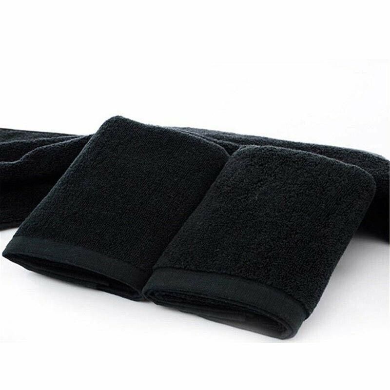 Black Cotton Towel 35x75cm Soft Thick Absorbent Bath Gym Travel Use V528-MICROFIBERTOWEL-525056