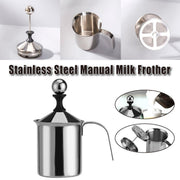 400ml Stainless Steel Manual Milk Frother Double Mesh Strainer Frothing Pitcher V528-MILK-FROTHER-304-400CC-957841