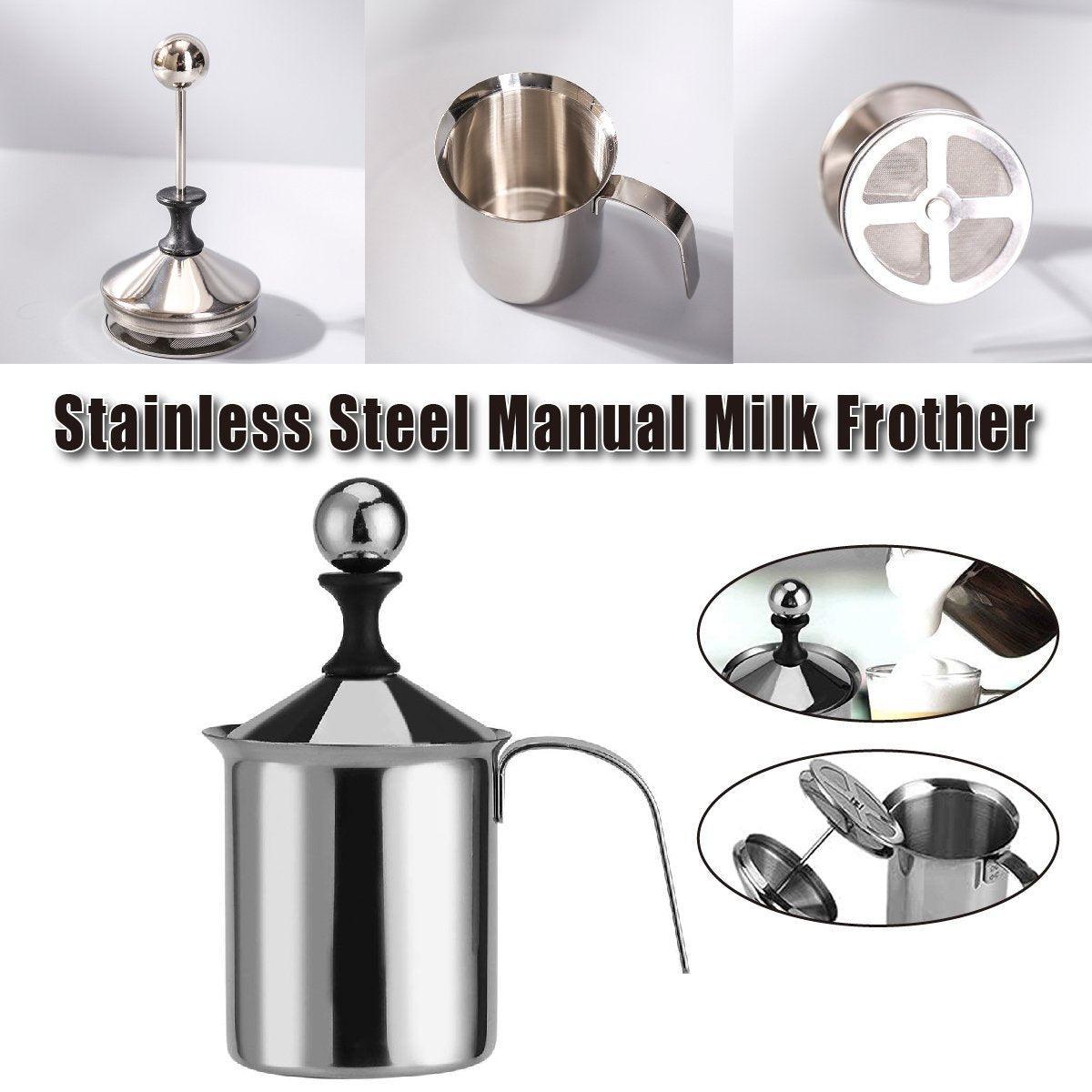 400ml Stainless Steel Manual Milk Frother Double Mesh Strainer Frothing Pitcher V528-MILK-FROTHER-304-400CC-957841