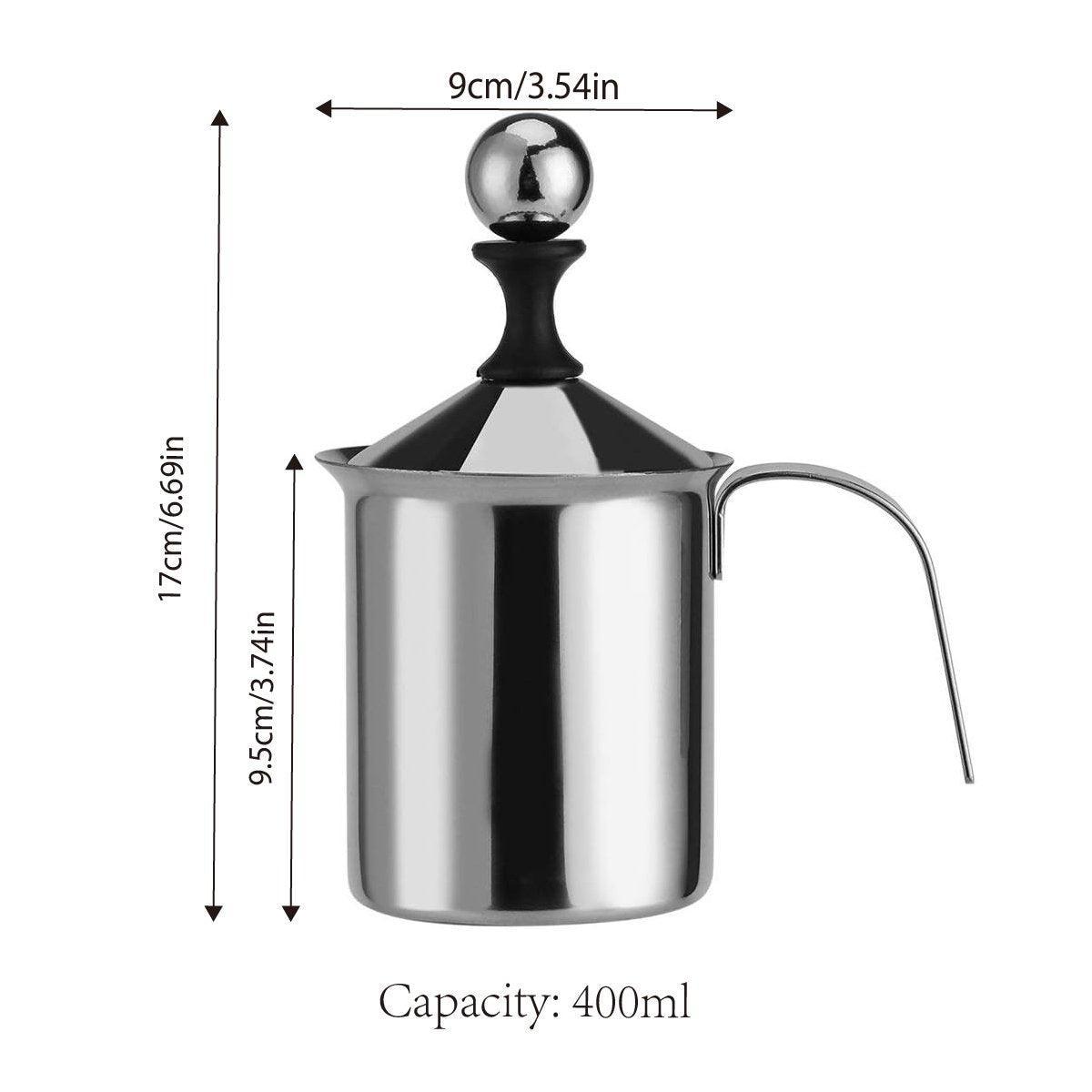 400ml Stainless Steel Manual Milk Frother Double Mesh Strainer Frothing Pitcher V528-MILK-FROTHER-304-400CC-957841