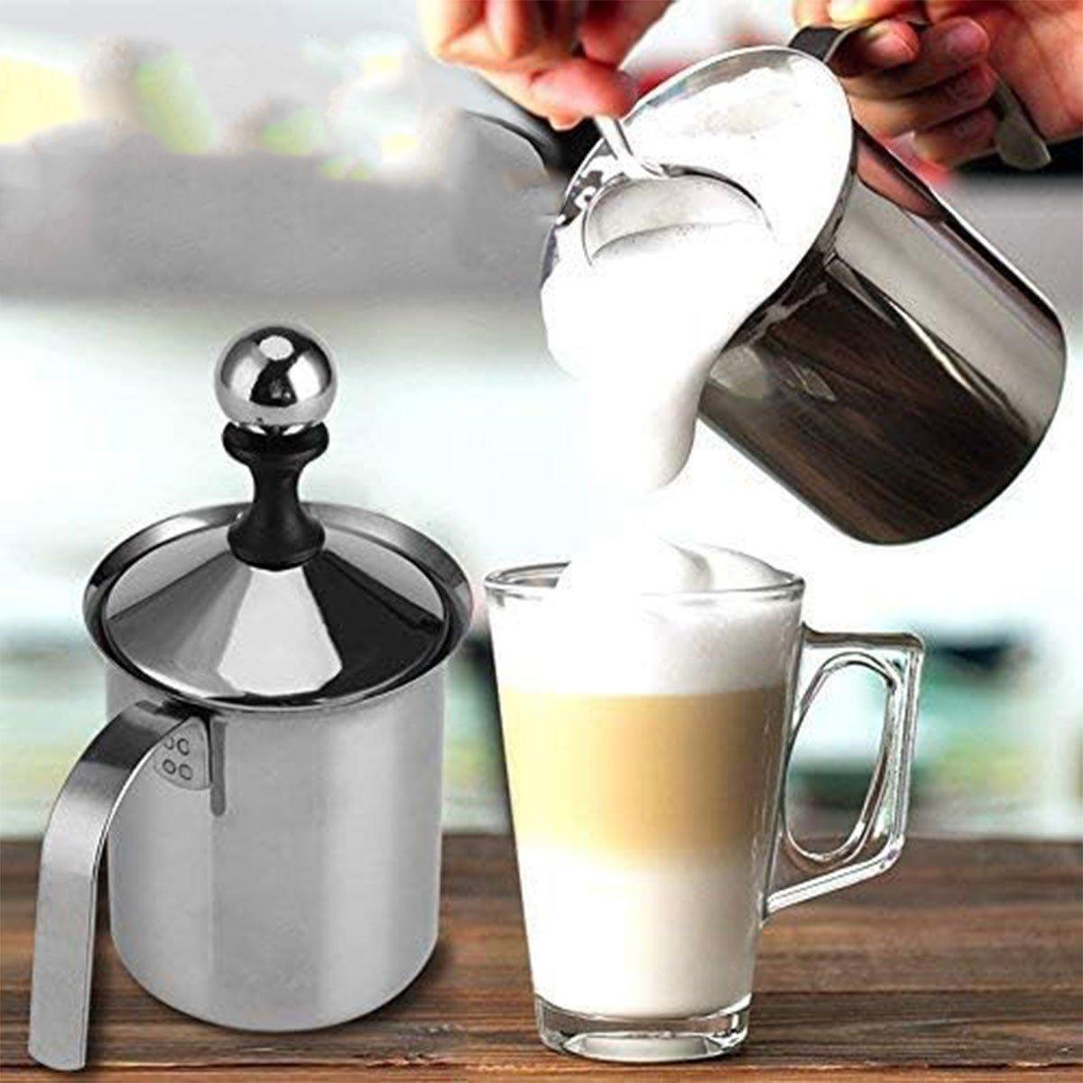 400ml Stainless Steel Manual Milk Frother Double Mesh Strainer Frothing Pitcher V528-MILK-FROTHER-304-400CC-957841