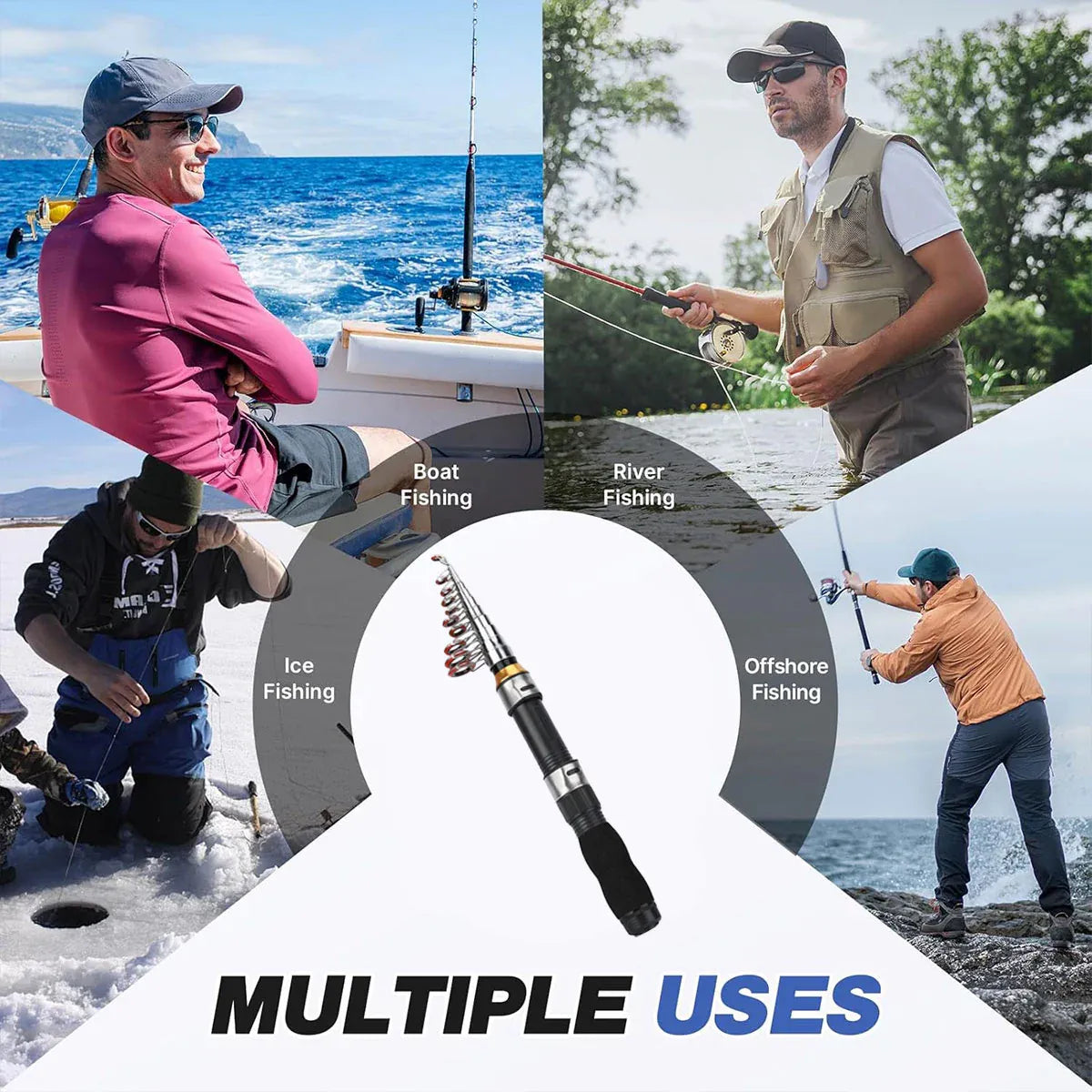 Portable Mini Fishing Rod Fishing Gear Compact Travel Rods for Outdoor Sports - 235cm V528-MINI-ROD-BLACK-230CM-861288