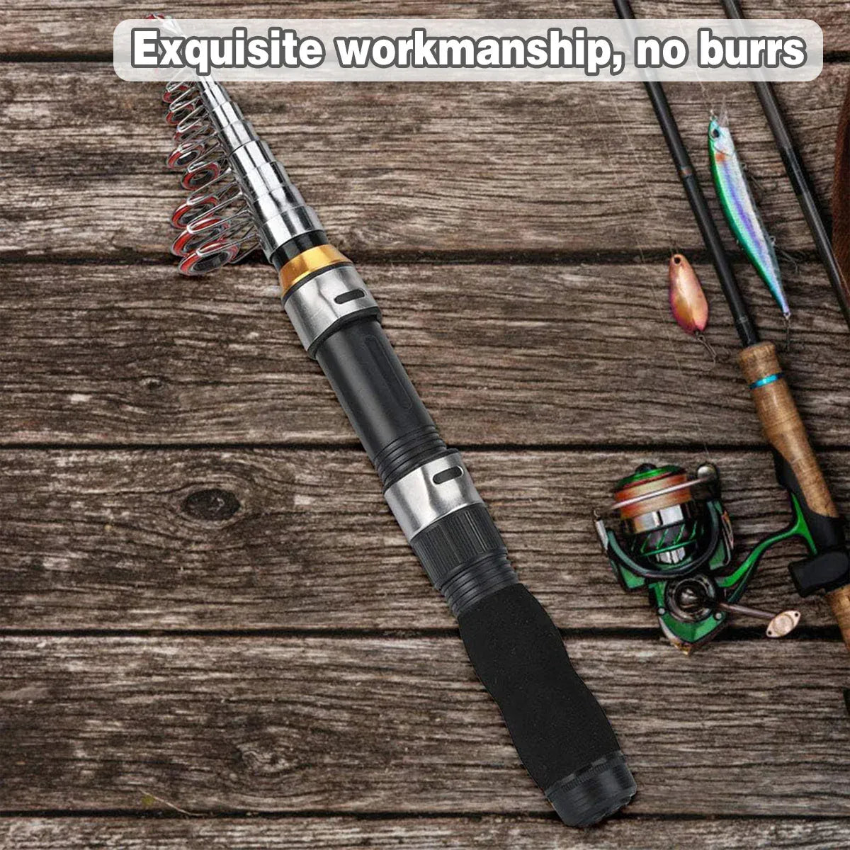 Portable Mini Fishing Rod Fishing Gear Compact Travel Rods for Outdoor Sports - 235cm V528-MINI-ROD-BLACK-230CM-861288