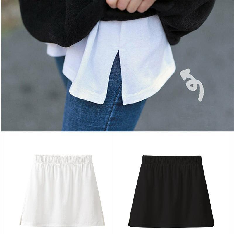 Fashion Hack Mini Skirt Shirt Extenders Adjustable Layering Fake Top Lower-Sweep - White V528-MINISKIRTSHIRT-WHITE-281212