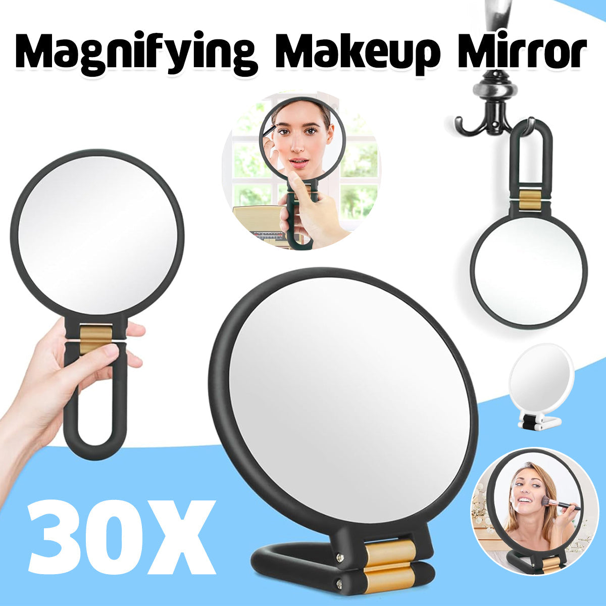 Makeup Mirror Handheld Magnifying Mirror 30X Portable Mirror Compact Travel Tool - Black V528-MIRROR-BLACK-30-499190
