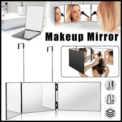 3Way Makeup Mirror for Hair Cutting Styling Hanging Beauty Tool Adjustable V528-MIRROR-BLACK-899122