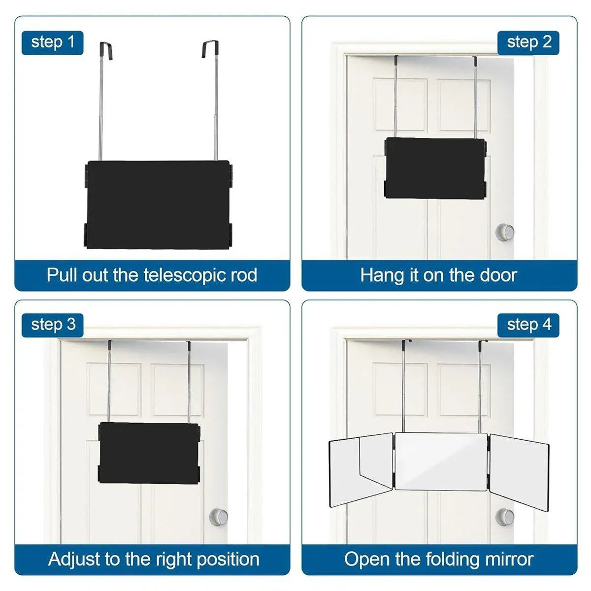 3Way Makeup Mirror for Hair Cutting Styling Hanging Beauty Tool Adjustable V528-MIRROR-BLACK-899122