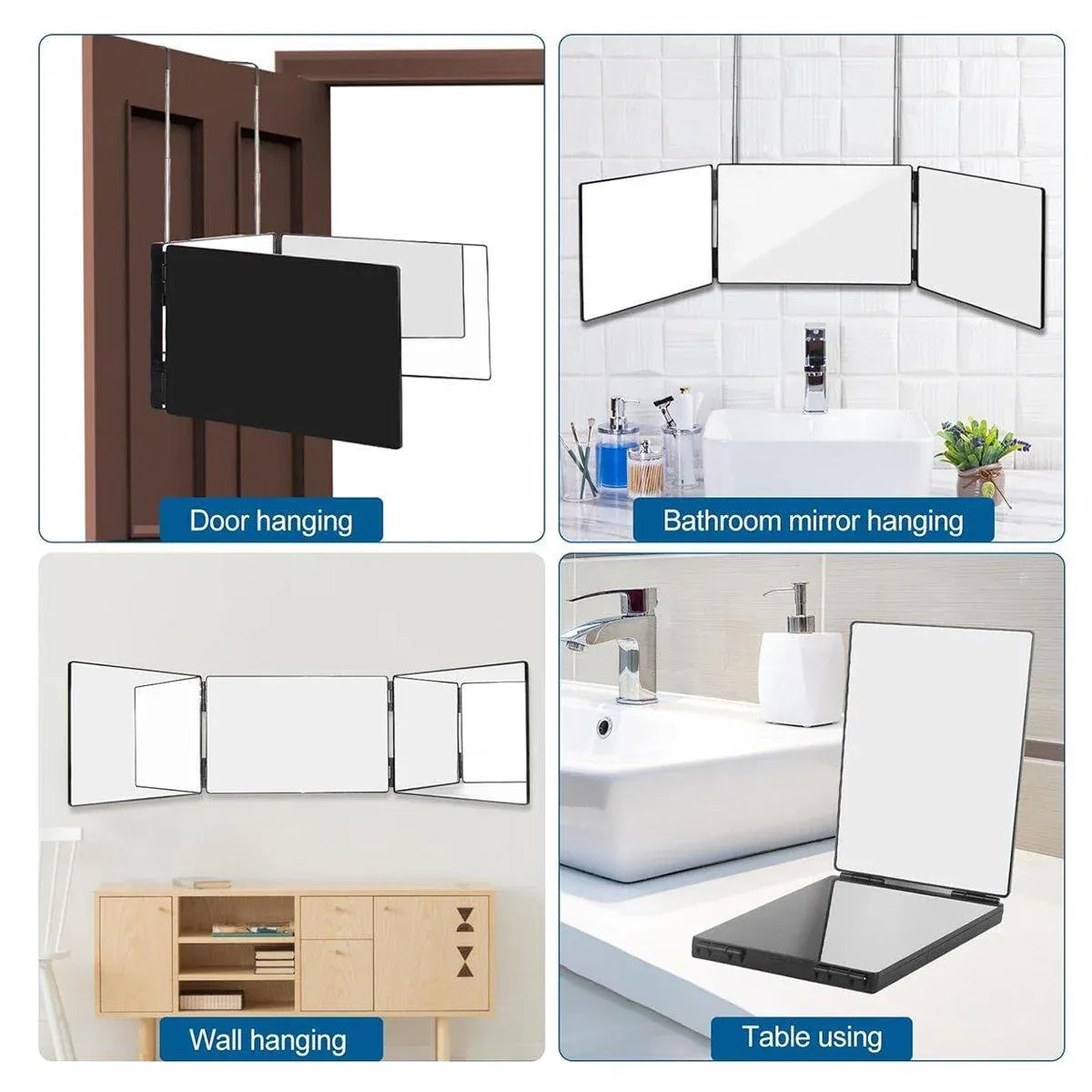3Way Makeup Mirror for Hair Cutting Styling Hanging Beauty Tool Adjustable V528-MIRROR-BLACK-899122