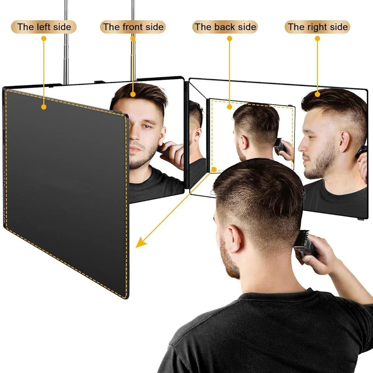 3Way Makeup Mirror for Hair Cutting Styling Hanging Beauty Tool Adjustable V528-MIRROR-BLACK-899122