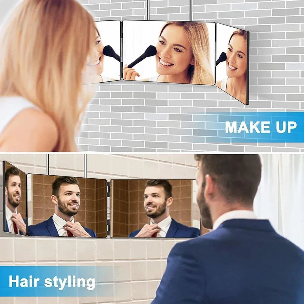 3Way Makeup Mirror for Hair Cutting Styling Hanging Beauty Tool Adjustable V528-MIRROR-BLACK-899122