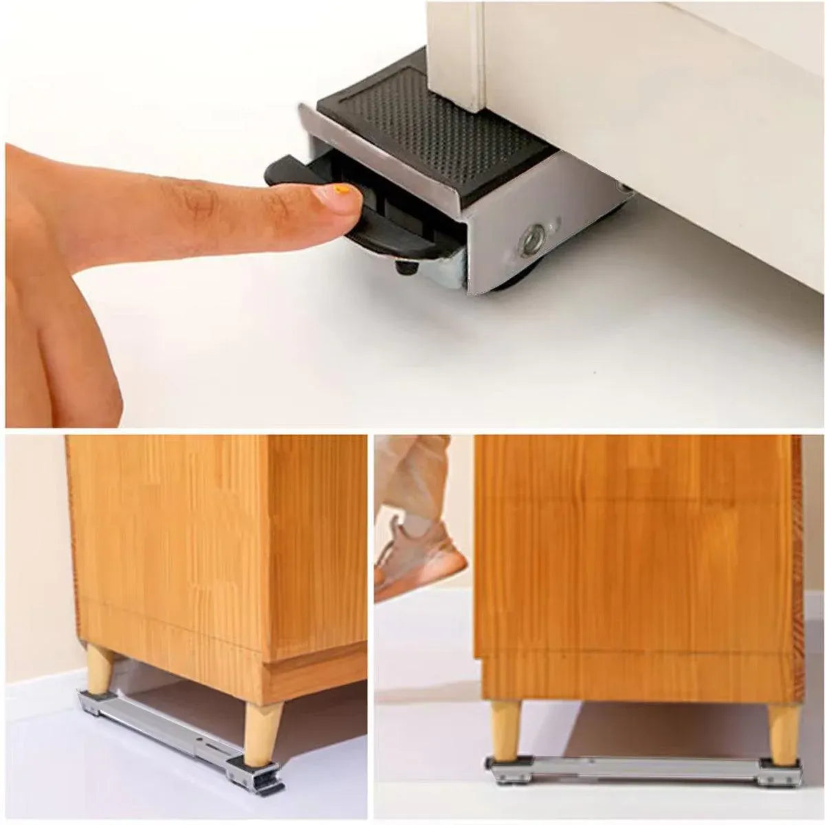 2pcs Adjustable Refrigerator Washing Machine Base Stand Movable Support Shelf - Grooved V528-MOBILE-STAND-DARK-GREY-359300