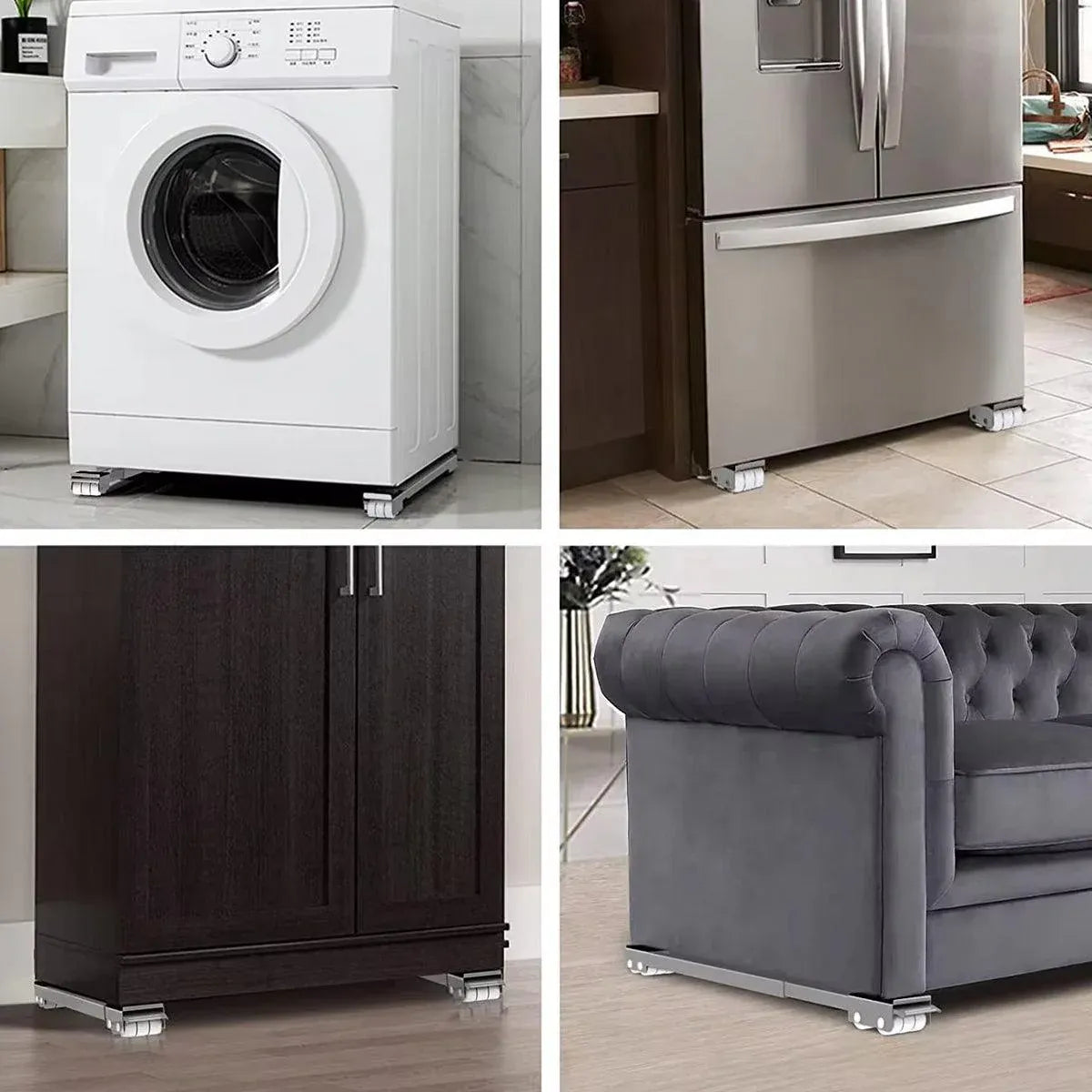 2pcs Adjustable Refrigerator Washing Machine Base Stand Movable Support Shelf - Grooved V528-MOBILE-STAND-DARK-GREY-359300