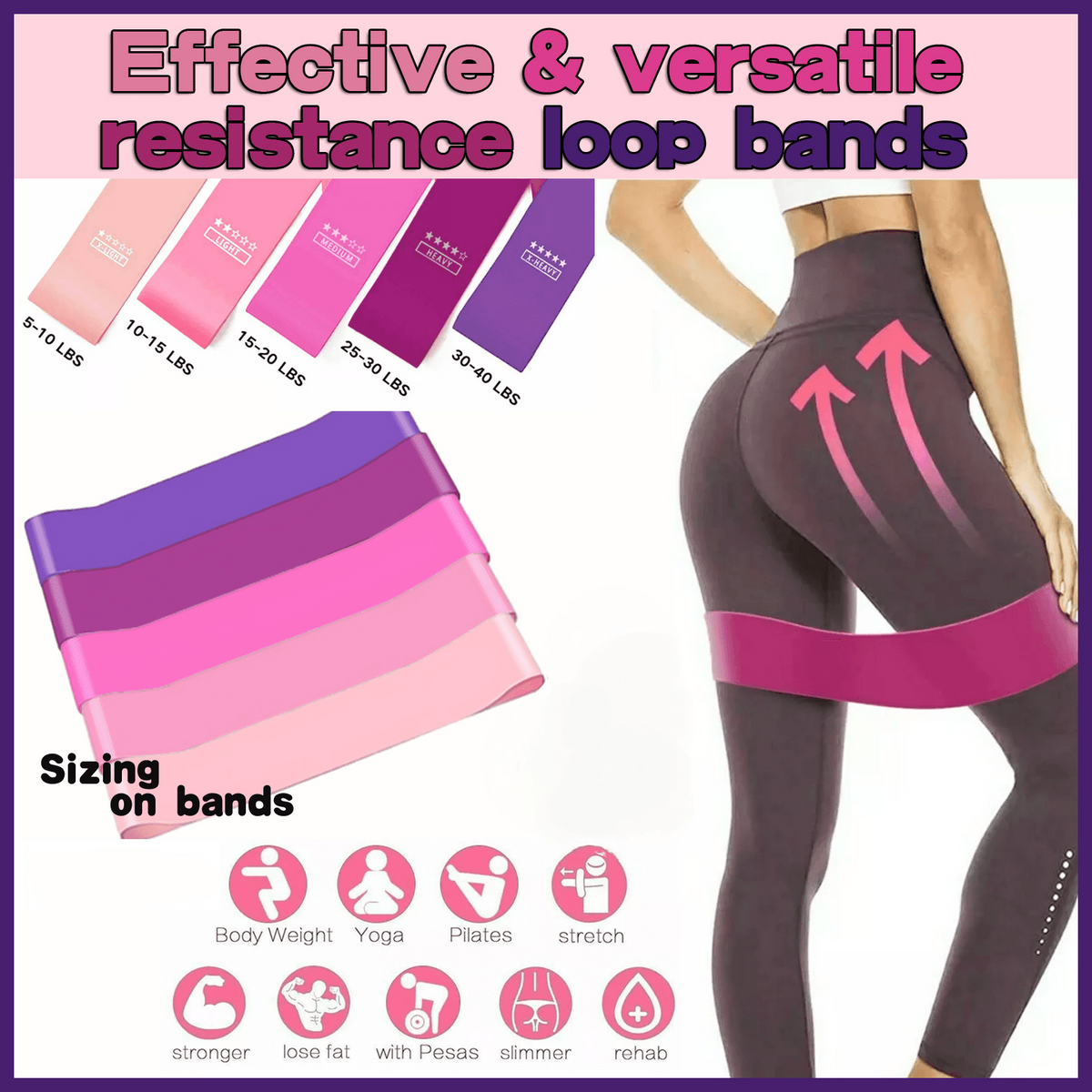 Exercise Resistance Bands Loop Power Strength Training Fitness Yoga Pilates Gym - Pink (600*50*0.5MM) V528-MODEL-PINK-600-50-0-5MM-92782