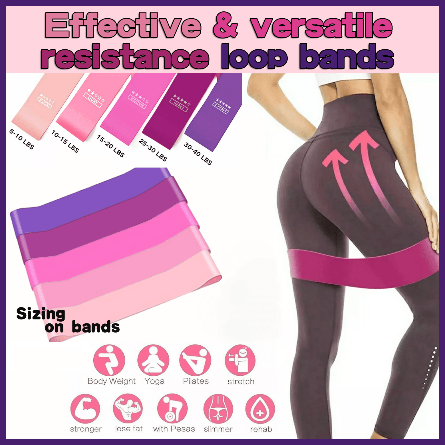 Exercise Resistance Bands Loop Power Strength Training Fitness Yoga Pilates Gym - Rose Red (600*50*0.9MM) V528-MODEL-ROSERED-600-59MM-50428