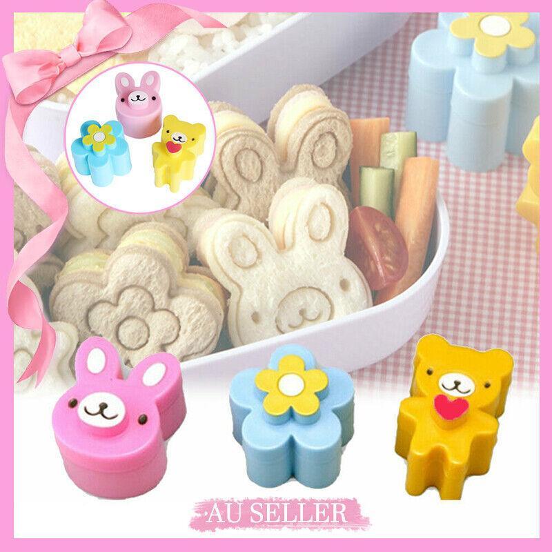3PCS Sandwich Cutter Set Rabbit Bear Flower Bread Mold for Bento Lunch Cake Cookies V528-MOLD-42561