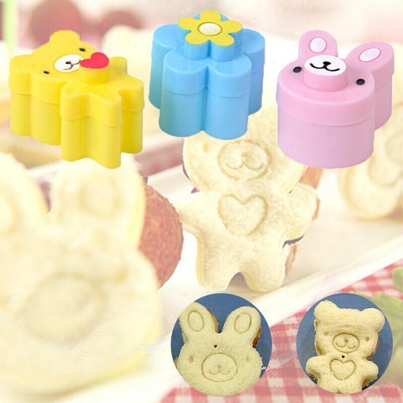 3PCS Sandwich Cutter Set Rabbit Bear Flower Bread Mold for Bento Lunch Cake Cookies V528-MOLD-42561