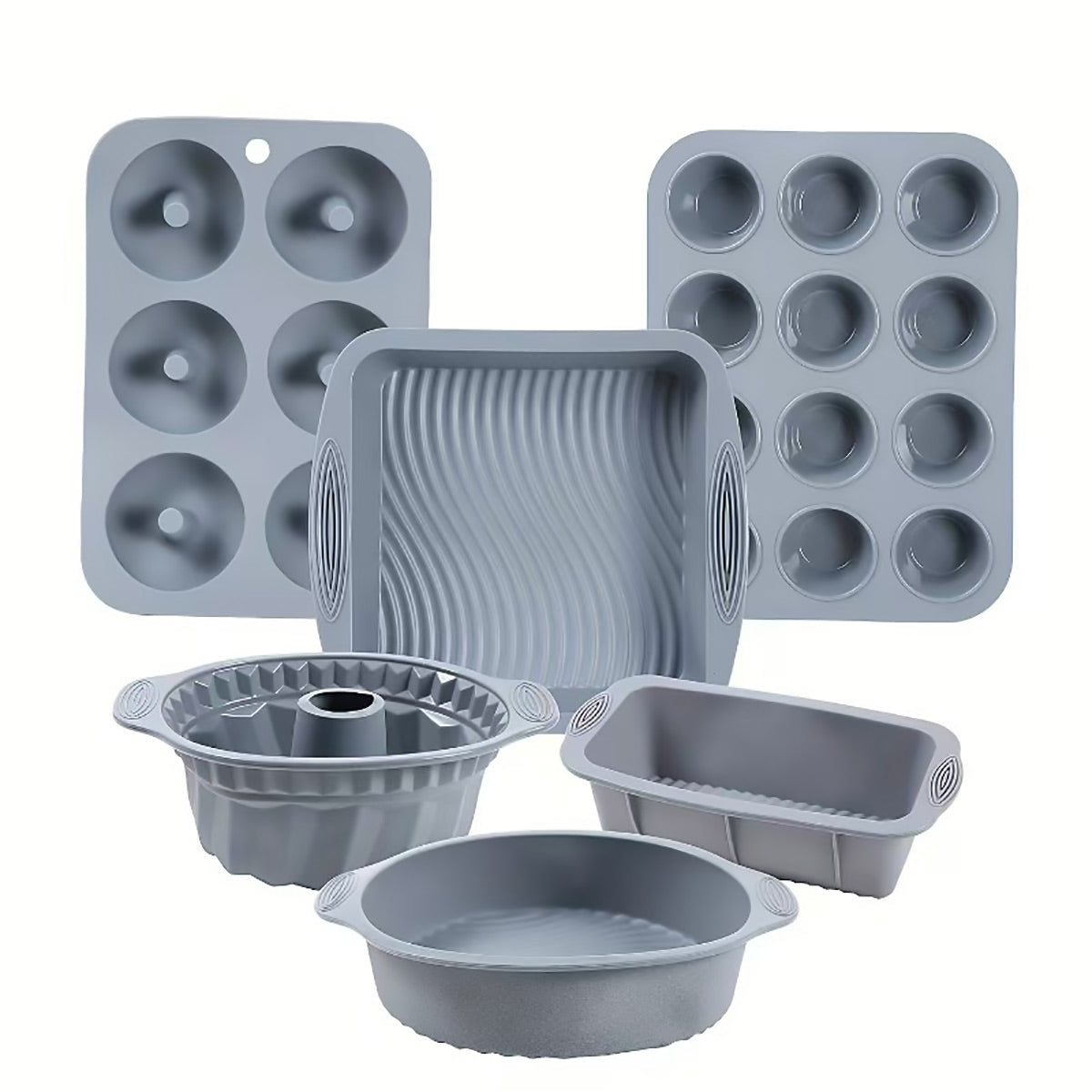 6PCS Silicone Cake Mould Set Baking Pans Nonstick Cupcake Cookie Tools Reusable - Green V528-MOLD-6PCS-GREEN-916797