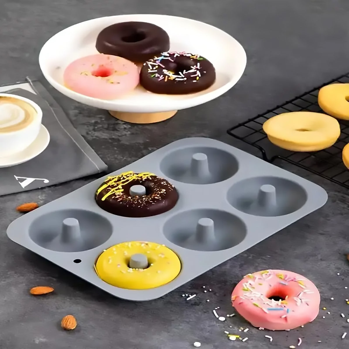 6PCS Silicone Cake Mould Set Baking Pans Nonstick Cupcake Cookie Tools Reusable - Grey V528-MOLD-6PCS-GREY-725327