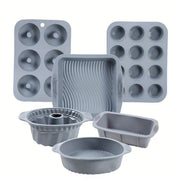 6PCS Silicone Cake Mould Set Baking Pans Nonstick Cupcake Cookie Tools Reusable - Grey V528-MOLD-6PCS-GREY-725327