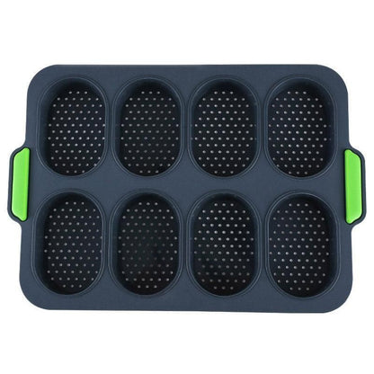 Silicone Cake Mould Oval 8 Compartment Non Stick Baking Pan Kitchen Tools Set V528-MOLD-GREY-6-158768