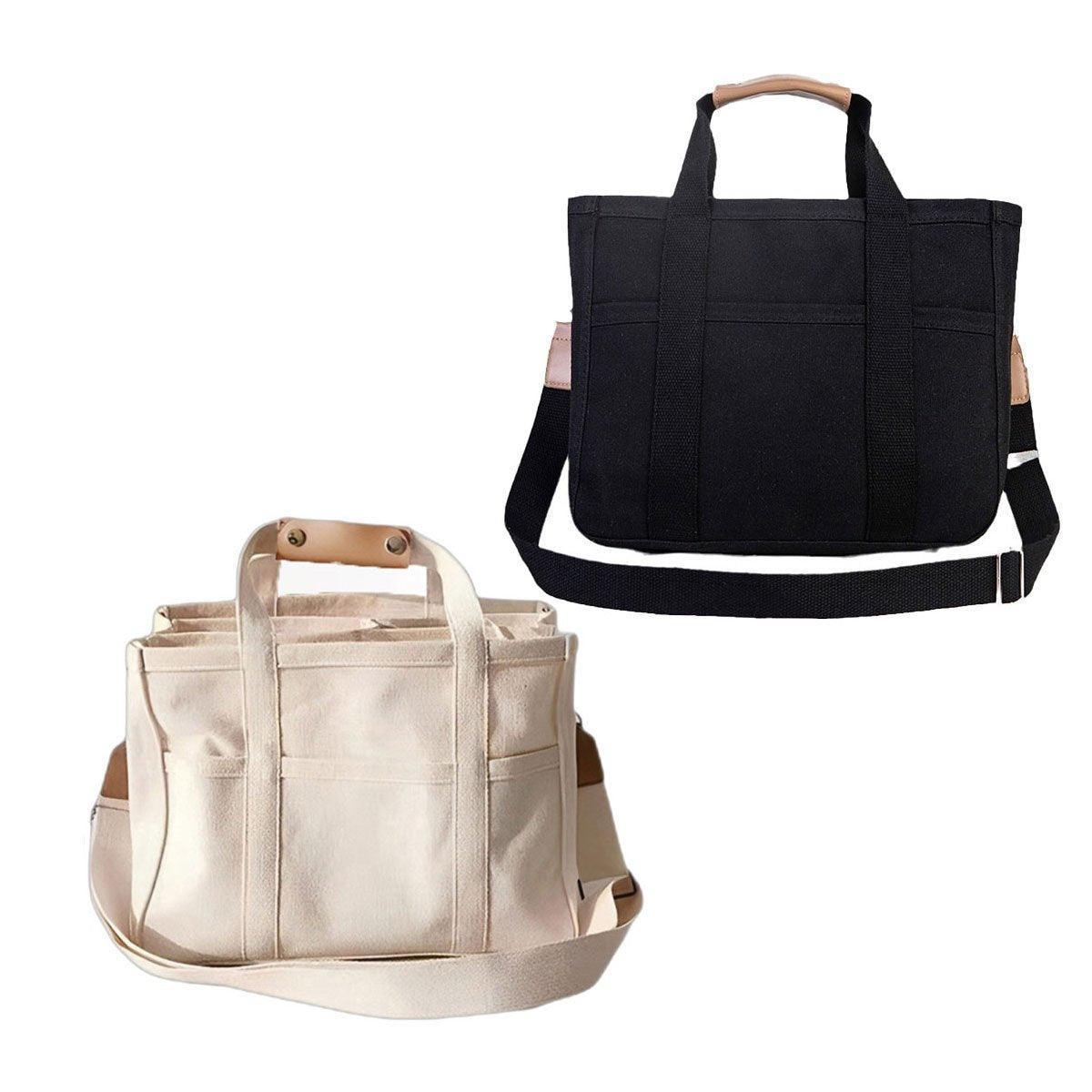 Stylish Multifunctional Mummy Bag Canvas Shoulder Crossbody Handheld Tote Bag - Black V528-MOMMY-BAG-BLACK-955569