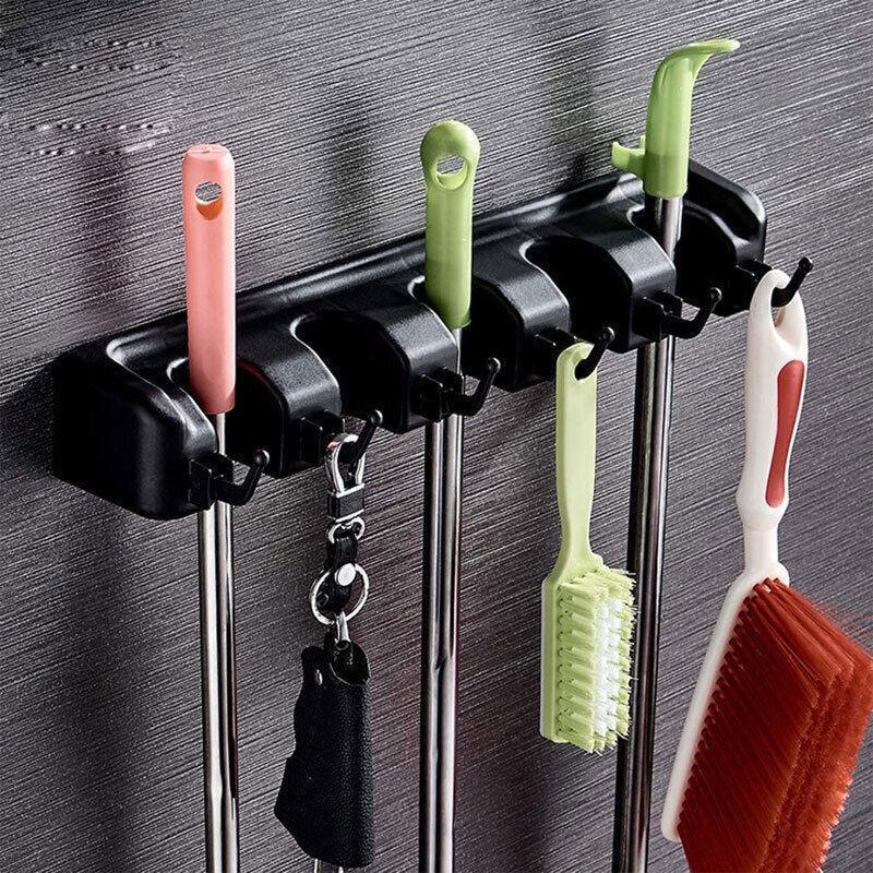 Broom Hanger Mop Holder Wall Mounted Brush Storage Rack Organizer Kitchen Tool - Black V528-MOPHOLDER-BLACK-667304