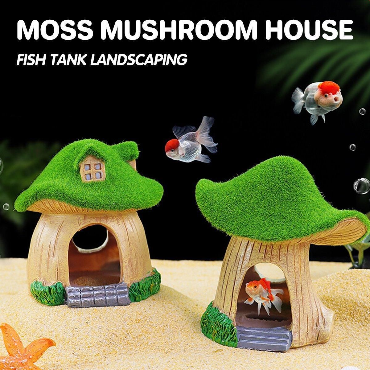 Aquarium Moss Mushroom House Aquascape Crafts Fish Shrimp Hiding Decoration - House With Window V528-MOSS-WINDOW-HOUSE-281100
