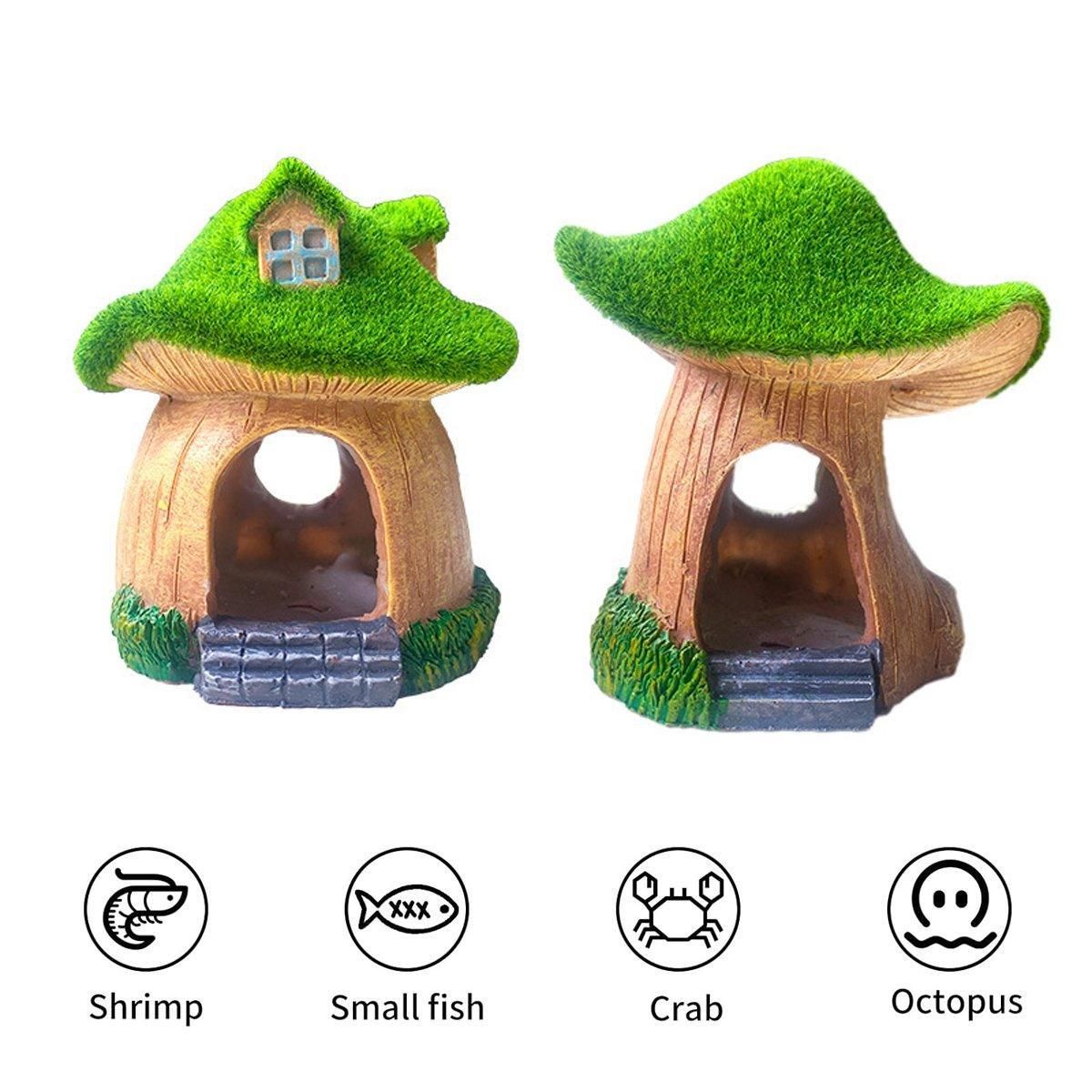 Aquarium Moss Mushroom House Aquascape Crafts Fish Shrimp Hiding Decoration - House With Window V528-MOSS-WINDOW-HOUSE-281100
