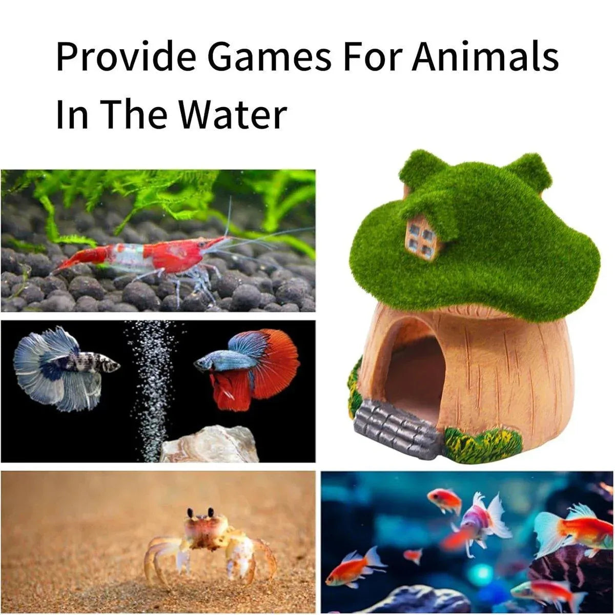 Aquarium Moss Mushroom House Aquascape Crafts Fish Shrimp Hiding Decoration - House With Window V528-MOSS-WINDOW-HOUSE-281100