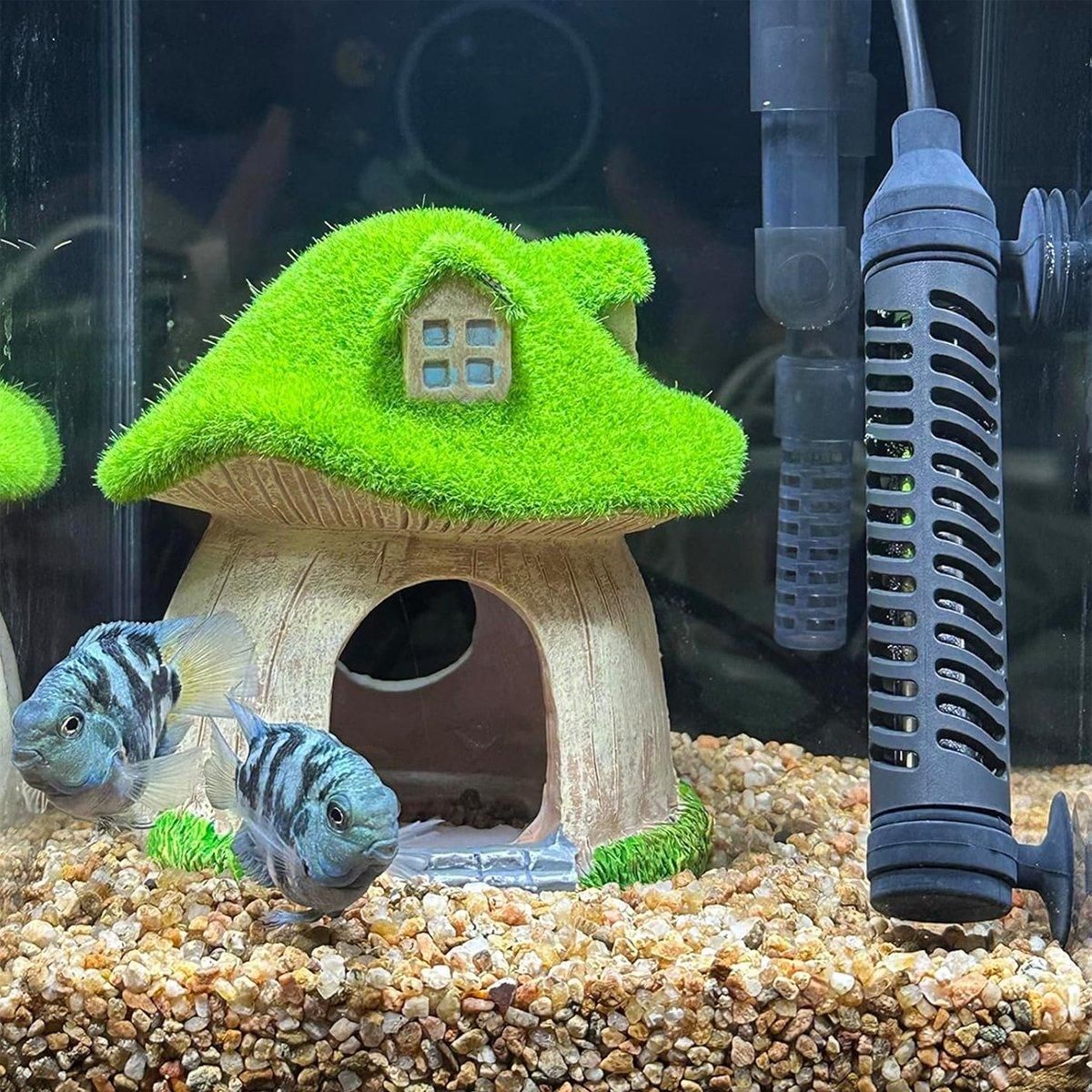 Aquarium Moss Mushroom House Aquascape Crafts Fish Shrimp Hiding Decoration - House With Window V528-MOSS-WINDOW-HOUSE-281100