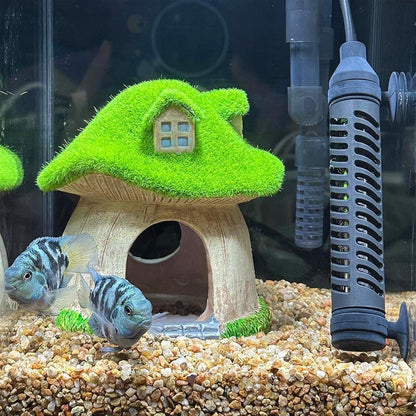 Aquarium Moss Mushroom House Aquascape Crafts Fish Shrimp Hiding Decoration - House With Window V528-MOSS-WINDOW-HOUSE-281100