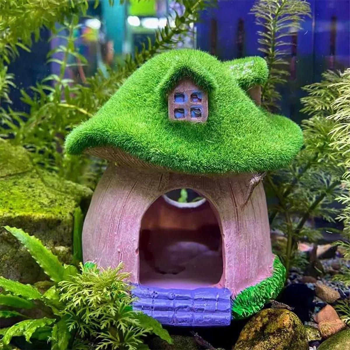 Aquarium Moss Mushroom House Aquascape Crafts Fish Shrimp Hiding Decoration - House With Window V528-MOSS-WINDOW-HOUSE-281100
