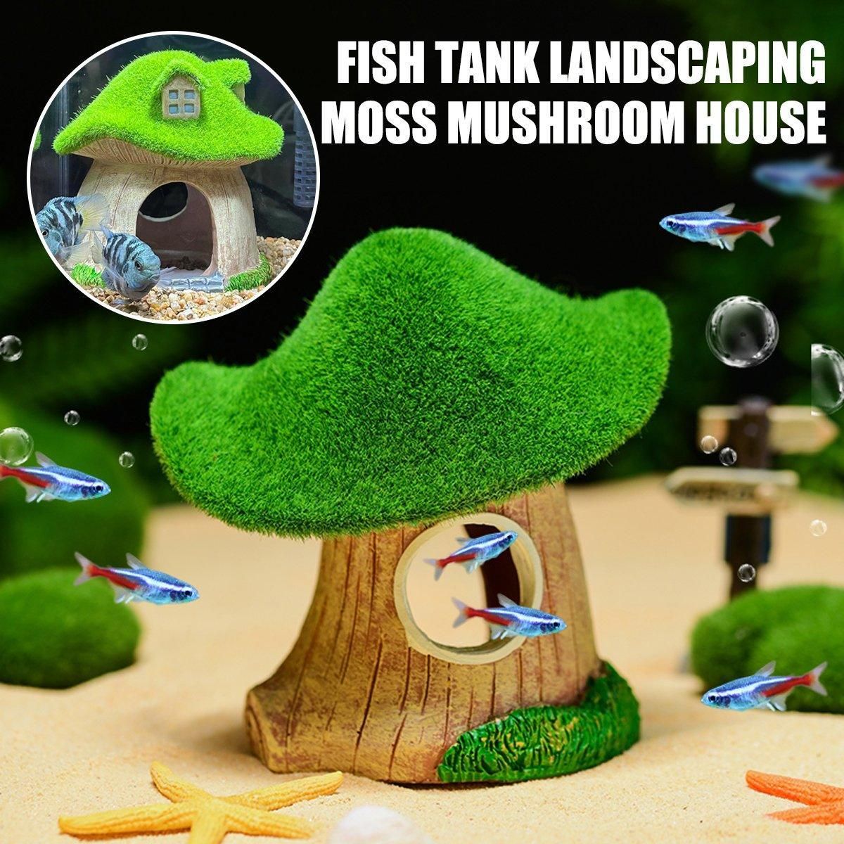 Aquarium Moss Mushroom House Aquascape Crafts Fish Shrimp Hiding Decoration - House With Window V528-MOSS-WINDOW-HOUSE-281100