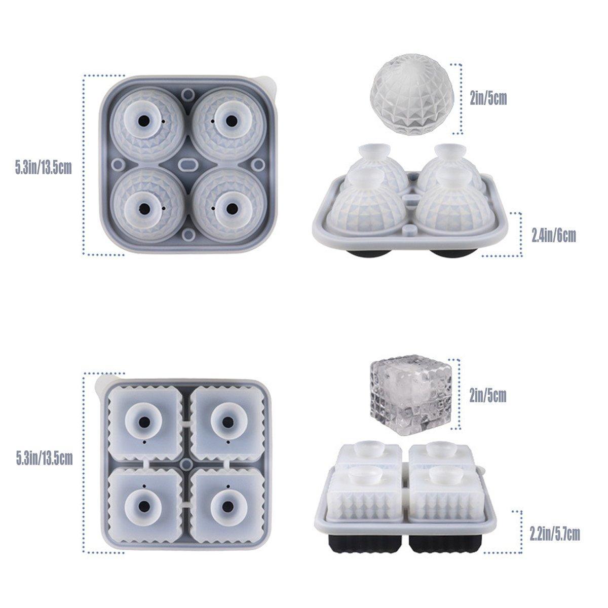 2PCS Silicone Ice Cube Tray Round and Square Ice Ball Maker for Whiskey Cocktails - Blue V528-MOULD-BLUE-390671