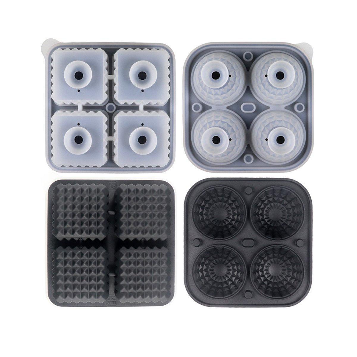 2PCS Silicone Ice Cube Tray Round and Square Ice Ball Maker for Whiskey Cocktails - Blue V528-MOULD-BLUE-390671