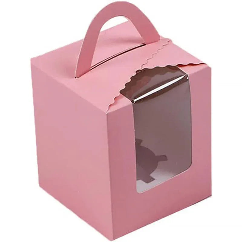 50 Pack Premium Cupcake Boxes with Window Thickened Cardboard Muffin Holders - Pink V528-MUFFIN-CASE-50PCS-PINK-711329